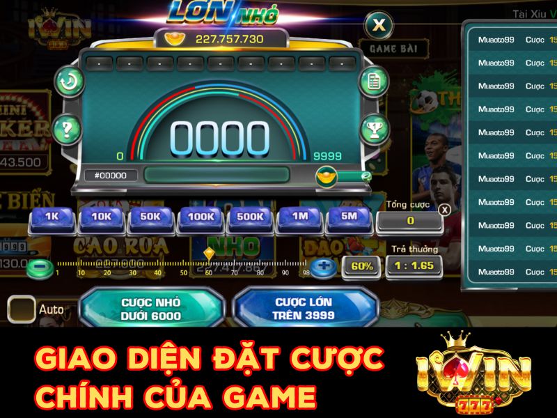 Giao diện chính của game Lớn Nhỏ