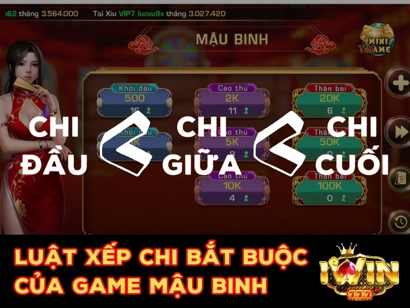  Luật xếp chi trong game Mậu Binh Iwin