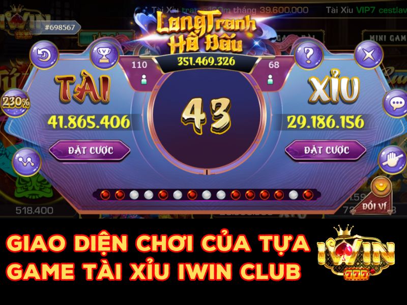 Giao diện đặt cược Tài xỉu Iwin